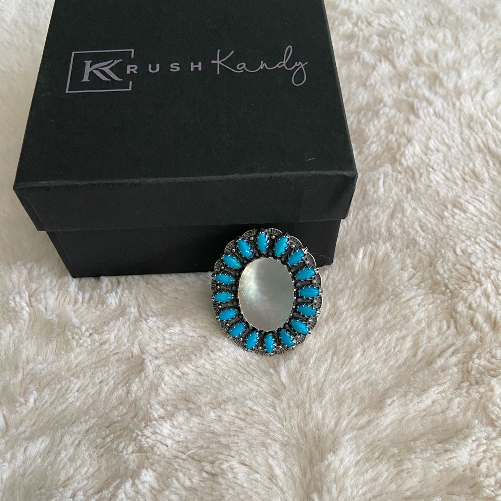 Krush Kandy turquoise white shell statement ring